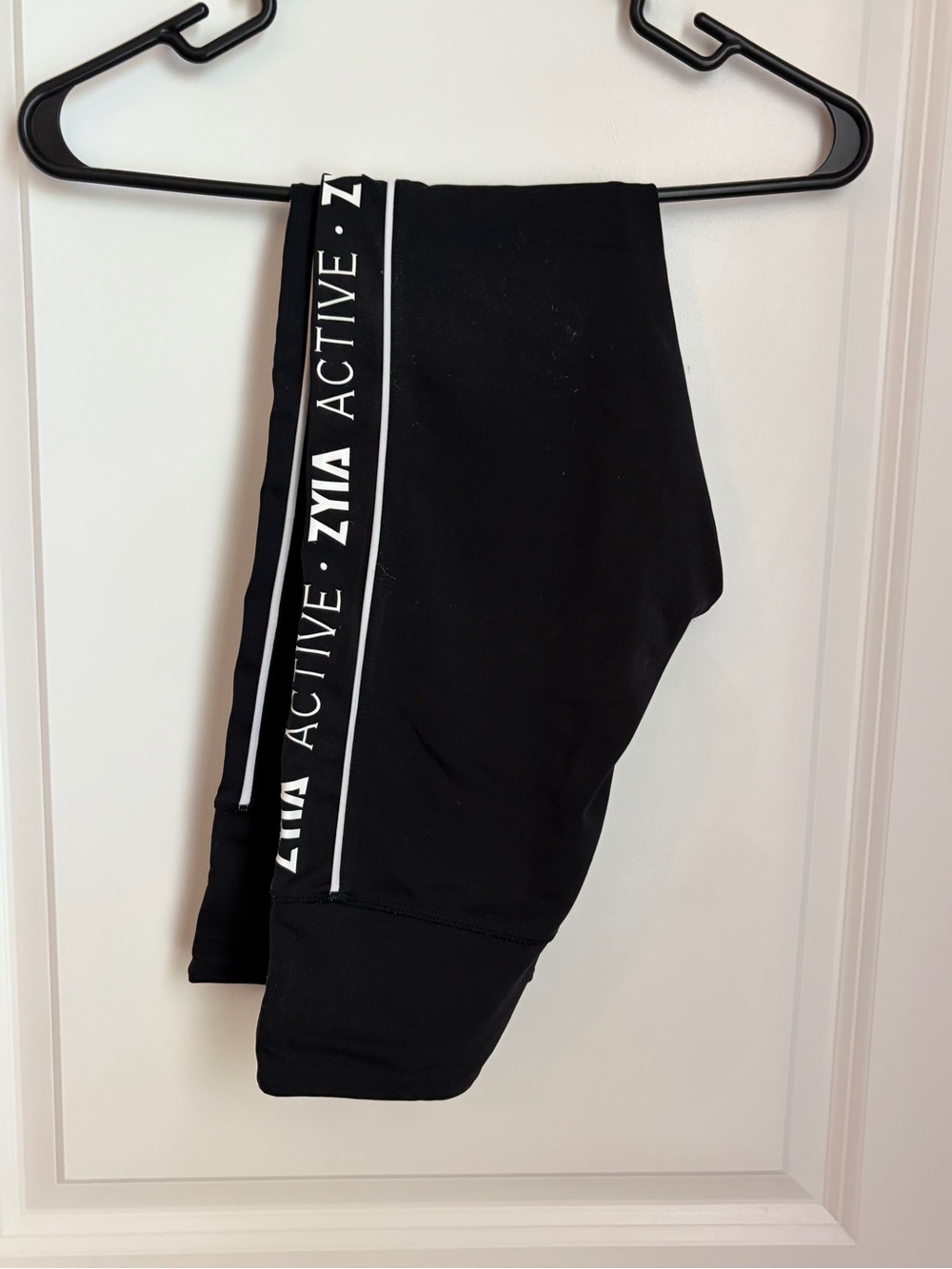 ZYIA Active Black Leggings with White Logo Stripe